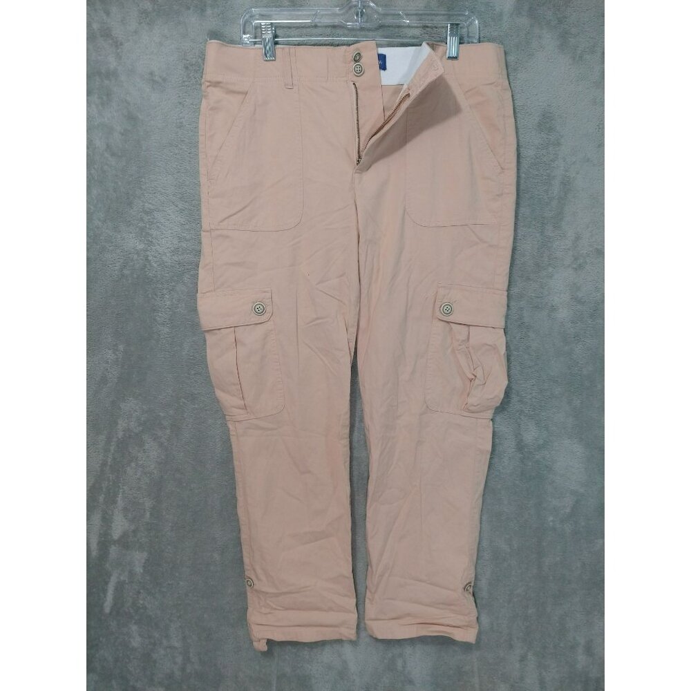 Democracy Pants Womens 10 Beige Ab Solution Cargo High Rise Roll Cuff Utility